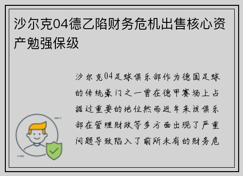 沙尔克04德乙陷财务危机出售核心资产勉强保级